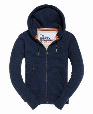 Superdry Orange Label Hyper Pop Cipzár Férfi Kapucnis Pulóver Kék | HUZQT5410